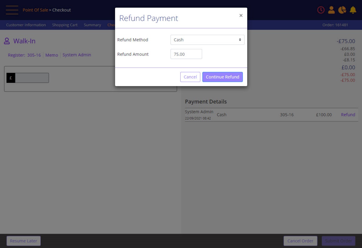 Refund Payment prompt with max refund amount