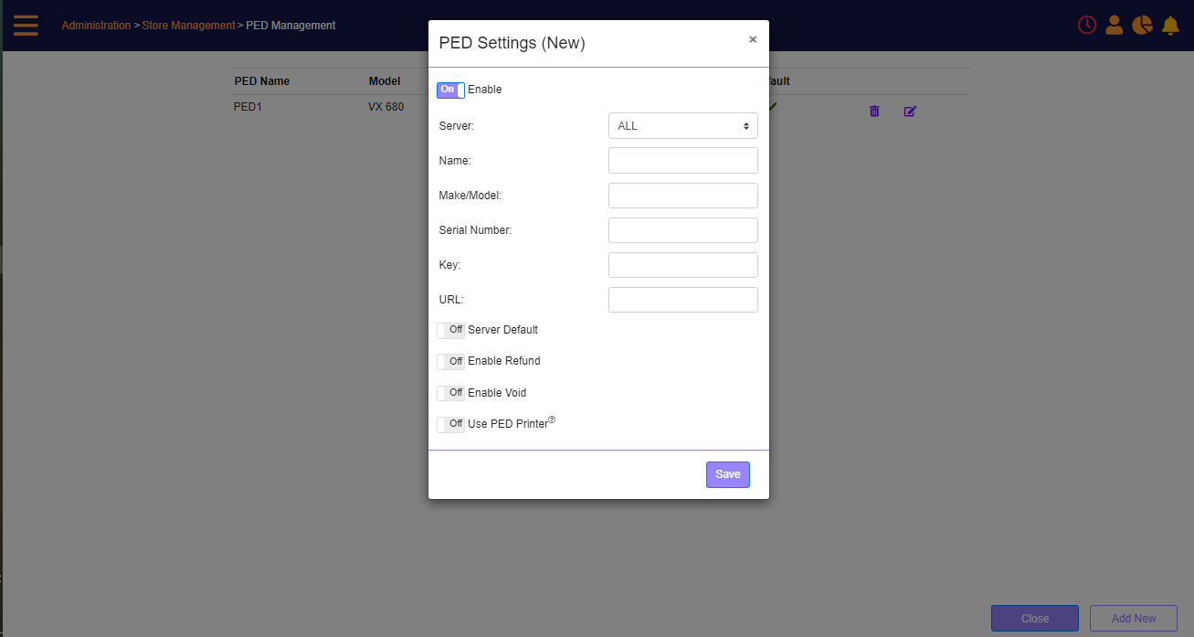 PED Settings (New) prompt