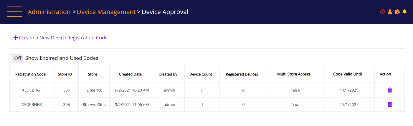 ew device registration code is created