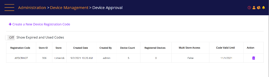 Device approval - existing registration codes
