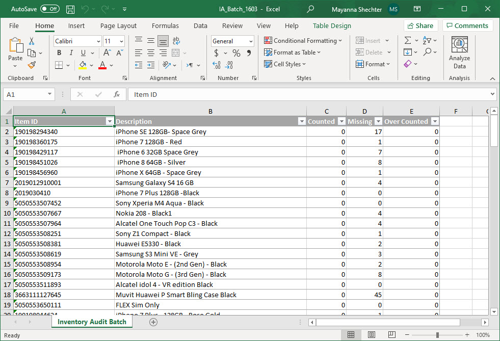 Batch exported to Excel