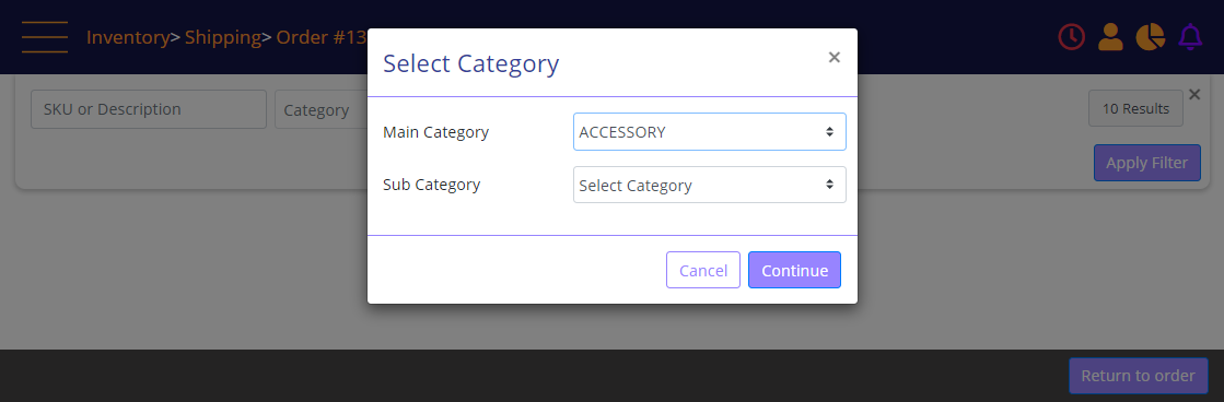 Store Transfer - search items filters - select category