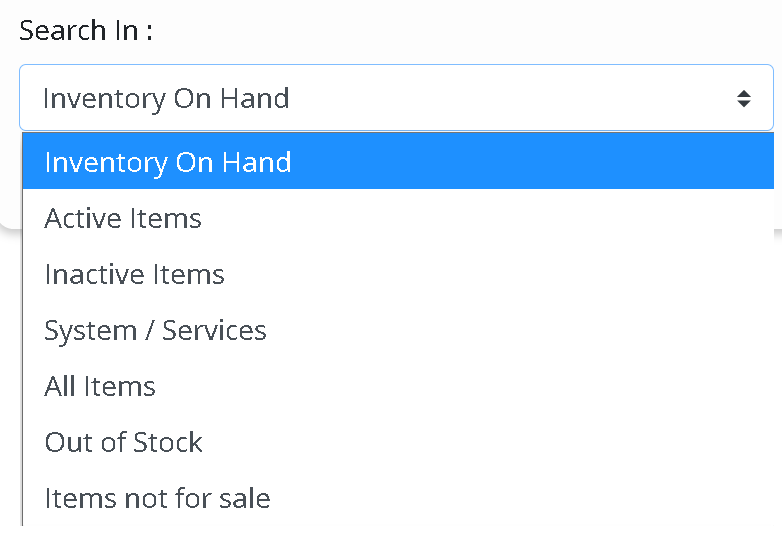 Inventory search-in filter
