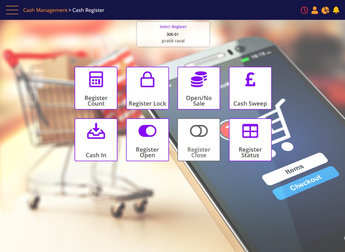 mPOS Cash Register screen - a cash register in associated with the user
