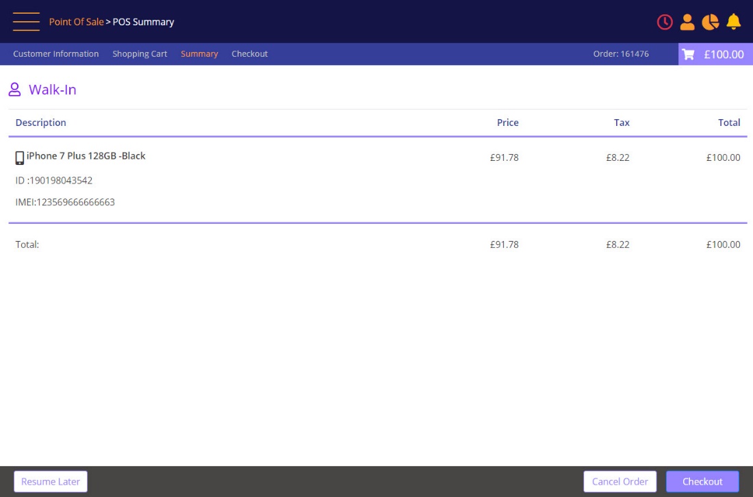 mPOS summary screen