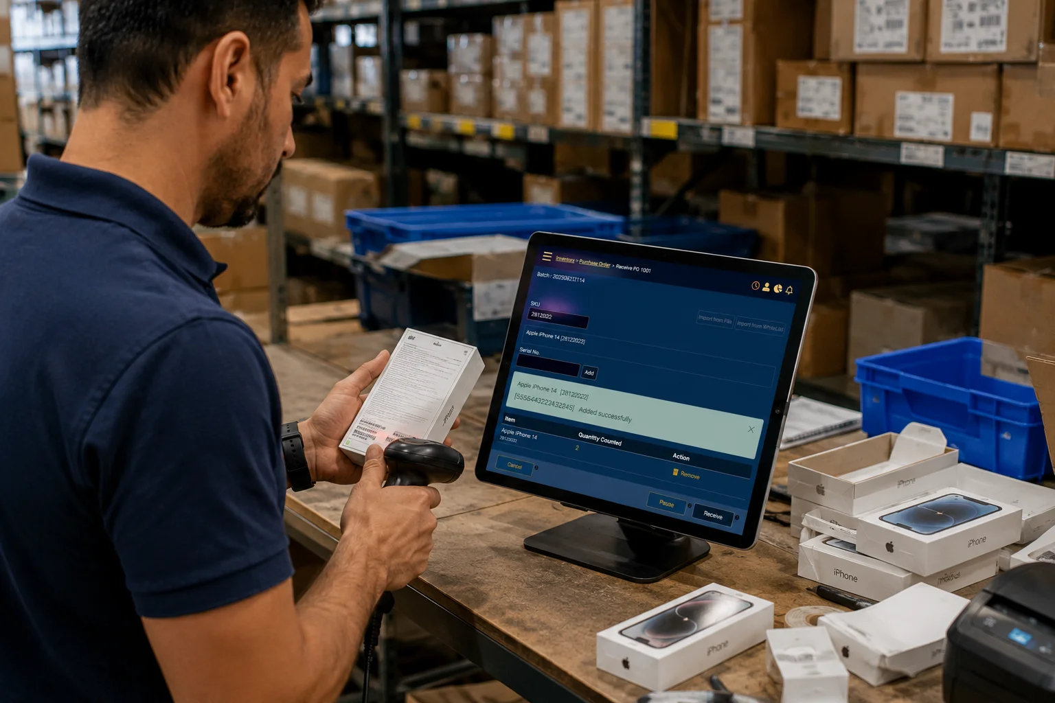 MTPOS purchase order receiving screen connected to inventory management